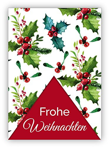 16er Set: Klassisch schöne Weihnachtskarte mit Umschlag mit edlen roten Beeren und Weihnachts Grün: Frohe Weihnachten • schöner Weihnachtsgruß mit Umschlag, zu Neujahr, Silvester für Familie und Firma