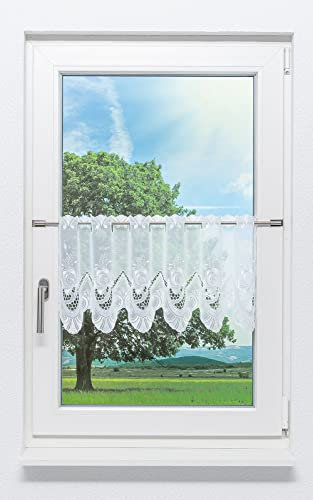 Plauener Spitze Scheibengardine Röschen (Bx H) 113,4cm * 35cm weiß/Weiß