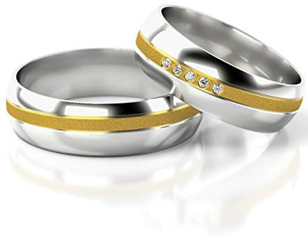 JC Gold Trauringe - Gelbgold Weißgold Eheringe Bicolor inklusive Stein und Gravur im Paarpreis PL256 (14 Karat (585) Bicolor)