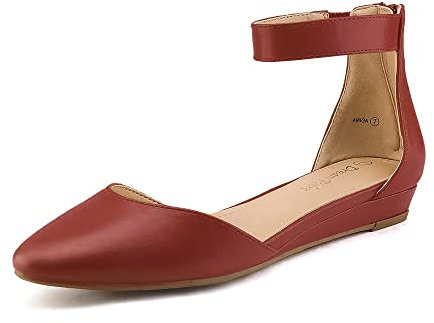 DREAM PAIRS Women's Low Wedge Ankle Strap Flats Ballet Flats Shoes,Size 6.5,Red/pu,AMIGA