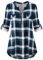 Odosalii Womens Zip Up Plaid Tunic Blouse Rolled Up Sleeve Polo Top Check Shirts