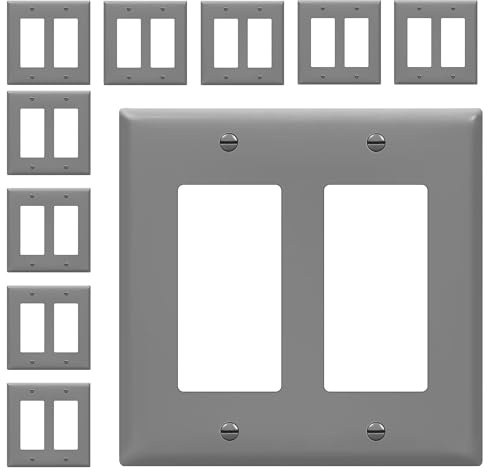 ENERLITES Decorator Light Switch or Receptacle Outlet Wall Plate, Size 2-Gang 4.50 x 4.57, Unbreakable Polycarbonate Thermoplastic, UL Listed, 8832-GR-10PCS, Gray (10 Pack)