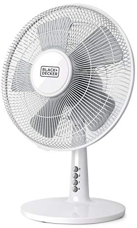 Black+Decker – bxefd40e; ventilador de sobremesa; sistema de oscilación/inclinación ajustable. 5 aspas. 3 velocidades regulables; base redonda antideslizamiento; asa de transporte.silencioso. 40 w
