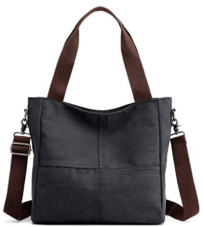 Damen Canvas Kleine Schultertaschen Tote börsen Satchel Arbeit Reise Crossbody Tasche, Schwarz (schwarz), Einheitsgröße