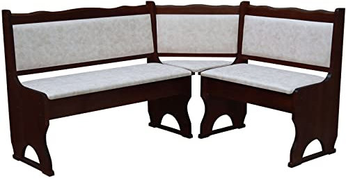k koma Polster Eckbank Kiefer Holz, Nuss Farbe mit Polsterung MASSIVHOLZ - ÖKOLEDER BEIGE II (160 x 200)