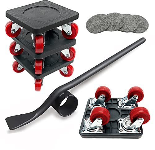PULLEY Möbel Transportroller Set,Möbelroller mit Möbelheber,Möbeltransportrollen Umzugshelfer,4 Stück Schwerlastgleiter Tragfähigkeit 350kg mit 360° Drehrollen, Heber Möbelgleitersystem