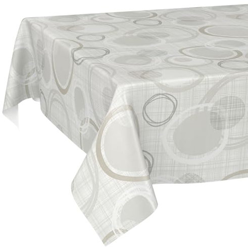 ANRO Tischdecke Wachstuch abwaschbar Wachstuchtischdecke Wachstischdecke Kreise Geometrie Weiß Silber 200x140cm
