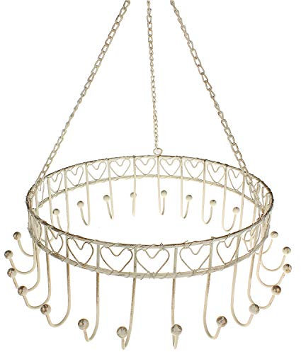 MACOSA EX217213 Kräuterkrone Weiß rund Metall Landhausstil 24 Haken Küchenkrone Pfannenhänger Wurstkrone Deckenkrone Hängekrone Deko Küche Kräuter