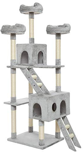 Meerveil Arbre à Chat Griffe de Chat Cadre d'escalade de Chat Planche à Gratter Jouet Boule de Cheveux Suspendu Double Plateforme, Hamac, Hauteur 186cm (Gris Clair) 1 Unité (Lot de 1)