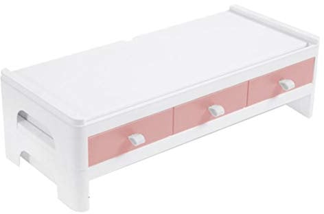 Cabilock Desktop Monitor Stand Riser, Computer Holder Shelf, Screen Riser with Storage Drawer for Home Office- Plastic (Pink 51X15CM)
