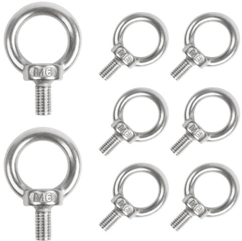 8 Stück Ringschraube Ösenschrauben M6,304 Edelstahl Augenschraube,Ring Augenbolzen Runde Ringbolzen,für Rolle des Befestigens und Hängens,für Zäunen, Sonnensegeln,Markisen,Segelsport