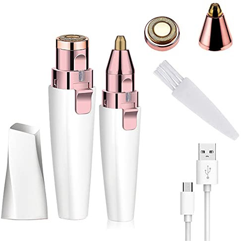 Facial Hair Remover Women, Rechargeable 2-1 Eyebrow Trimmer Razor Portable Painless Electric Lady Shaver for Body Face Beard Eyebrows Ear Nose Lips Chin Female Hair Removal