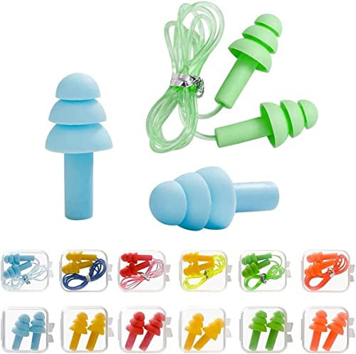 Gehörschutz Ohrstöpsel Set, 12 Paar Wasserdichte Ohrenstöpsel zum Schlafen, Wiederverwendbare Silikon-Gehörschutzstöpsel, Weich Geräuschreduzierenden Ohrstöpsel für zum Schlafen & für Flugzeuge