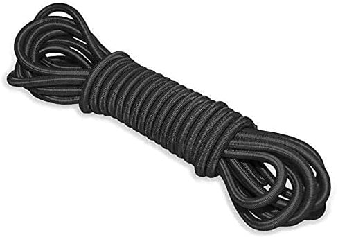 Black Bungee Cord - 10 m / 32 ft of 12 mm Bungee Rope, Shock Cord, Bungee Strap, Elastic Rope, Tie Down - UV Resistant, Stretch at least 100%, Universal Use, Parallel Rubber Cores