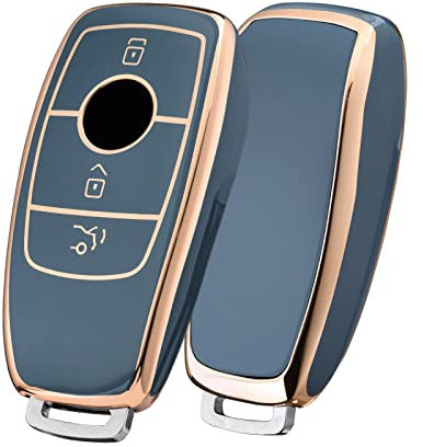 OATSBASF Autoschlüssel Hülle Geeignet für Mercedes Benz, Schlüsselhülle Cover für E Klasse S Klasse TPU Schutzhülle (Goldener Rand-Grau)