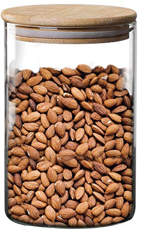 INCETUE Vorratsdosen Glas mit Deckel 960ml, Aufbewahrungsgläser mit Bambusdeckel Rund, Küche Gewürzgläser luftdichte Vorratsgläser für Spaghetti, Müsli, Mehl, Bohnen,Cornflakes