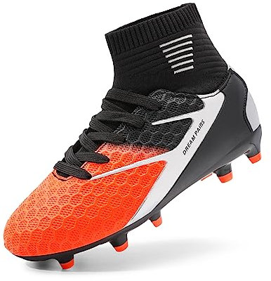 DREAM PAIRS Fußballschuhe Kinder Jungen Fußballschuhe Mädchen Atmungsaktive Fussball Schuhe Unisex Trainingsschuhe Sportschueh für Outdoor SCHWARZ/GRAU/ORANGE HZ19002K-E Größe 36 (EUR)