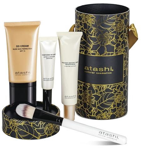 Atashi - Cofre Ritual No Make Up-Make Up - DD Cream Tono Medio (50ml) + Contorno de Ojos Iluminador (15ml) + Exfoliante Radiant Skin (40ml) + Esponja de Maquillaje