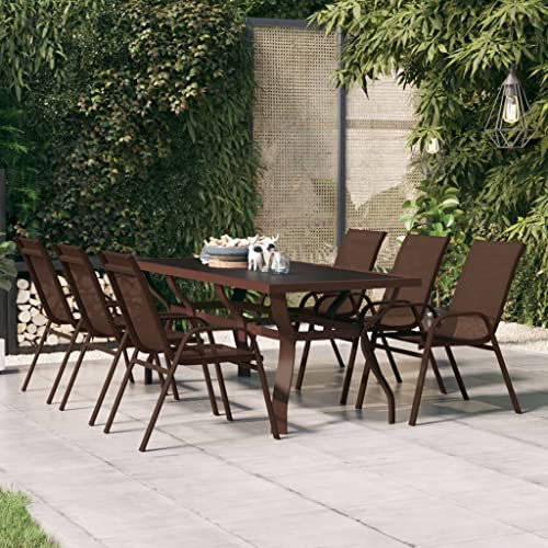 Makastle Table de Jardin Marron et Noir 180x80x70 cm Acier et Verre