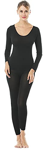 HSAJS Ensemble de sous-Vêtements Thermique Femme Fonctionnel Ensemble Ski Antibactériens sous Vetement Chaud Flexible Respirant Haut & Bas Maillot de Corps Manches Longues & Pantalon