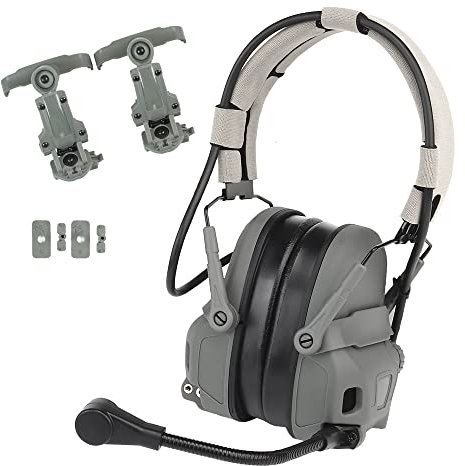 LMYYDES Cuffie Militari tattiche AMP, FCS AMP Headset Cuffie tattiche Testa e Pickup montati sul Casco Riduzione del Rumore Cuffie di Comunicazione per l'aviazione Militare,Gery