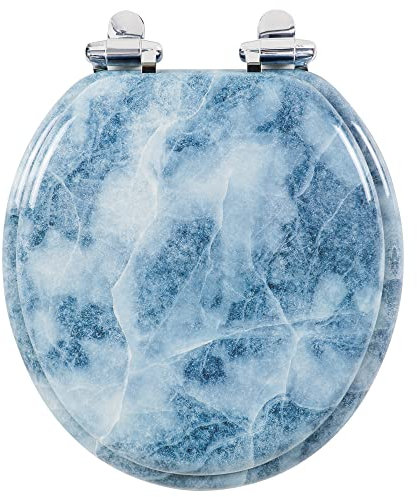 Angol Shiold Round Toilet Seat Molded Wood Toilet Seat with Quietly Close and Quick Release Hinges, Easy to Install also Easy to Clean (Round, Blue Marble)