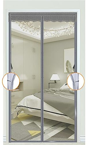 Hixingo Fly Screens for Doors, Door Fly Screen Curtain, Easy to Install Fly Curtains for Doors, Magnetic Door Fly Screen, Lets Fresh Air in Keeps Bugs Out (90x210cm,Grey)