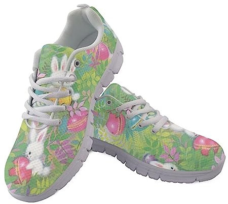 POLERO Happy Easter Day Schuhe Cute Rabbit Eggs Print Laufschuhe Lace Up Mesh Walking Schuhe für Casual Party Indoor Outdoor EU47