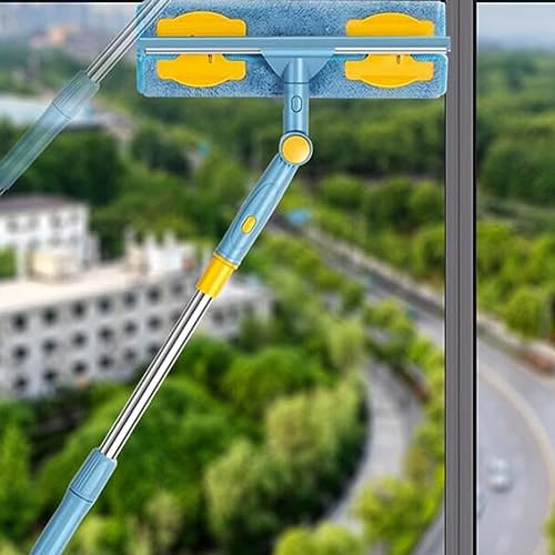 Fensterreinigungsstange Fensterrakelreiniger, Professionelle Fensterschaber Waschwerkzeuge, 2-in-1Design mit wiederverwendbarem & waschbarem Pad, elastischer Schaber für Fenster Glas Fliesen Wände und