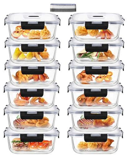 ERUIV Meal Prep Set 12 piezas 320 ml Contenedores, Recipientes de Cristal Para Alimentos, Storage Recipiente Fiambreras Reutilizables Aptas Para Microondas Sin BPA, Food Container (Cuadrado)