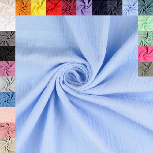 fingsi Musselin Baumwollstoff Webware Meterware Coupon (bleu, 2,0m) (5029) + 23 weitere Farben
