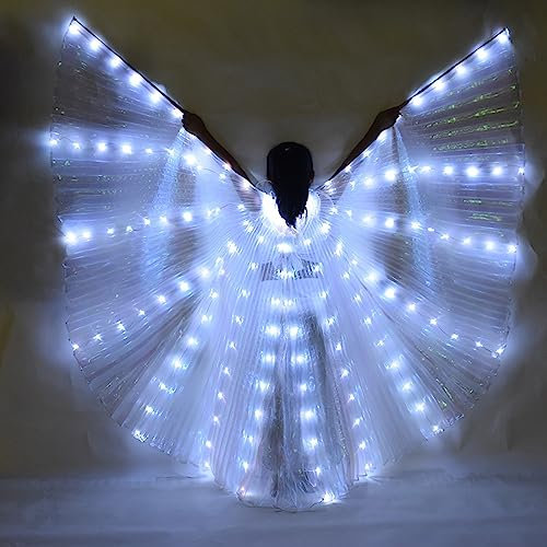 Retrok LED Isis Flügel für Erwachsene und Kinder 360 Grad LED Bauchtanz Flügel mit Teleskopstab und Klettverschluss LED Schmetterlingsflügel für Bühnen Karneval Halloween Weihnachten (Kinder, Weiß)