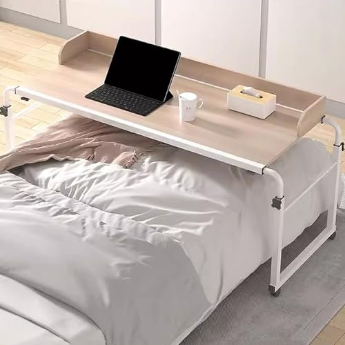 GXQFC Überbetttisch mit Rollen Dehnbar 115-210 cm Mobiler Überbetttisch Laptopwagen kann 65-95 cm Angehoben Werden Rollender Computertisch über dem Bett Verstellbarer Pflegetisch(Color:Holz)