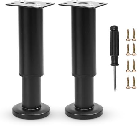 Furniture Adjustable Legs, Metal Bed Support Leg Central Slat Frame Couch Replacement Support Leg Part Heavy Duty Furniture Foot with Screwdriver for Cabinet/Dresser/Table/Sofa 12-18cm (Black 2 Pcs)