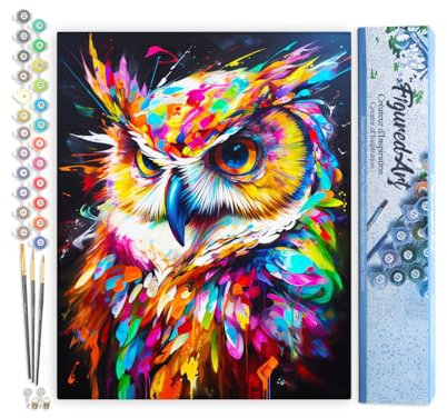 Figured'Art Peinture par Numéro Adulte Hibou Coloré Abstrait - Activité Manuelle Kit de Loisir Créatif DIY Numéro d'Art Complet Animaux - 40x50cm sans châssis en bois