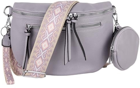 MIRROSI® Bauchtasche Damen, Veganleder 30x20x9cm, Umhängetasche, Brusttasche, Crossbody bag, Kunstleder leder, verstellbare Schulterriemen Bohemian Style (Flieder)