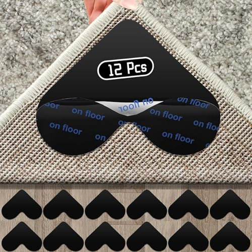 Antirutschmatte für Teppich, 12 Stück Wiederverwendbare Teppich Antirutschunterlage, Waschbare Hochwertige Anti Rutsch Teppichunterlage Antirutsch Pads Zur Verhinderung des Verrutschens des Teppichs