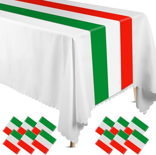 Hotop Tischläufer mit Italienischer Flagge, Kunststoff, 35,6 x 274,4 cm, rot-grün und weiß gestreift, Einweg-Tischläufer mit Italienischer Flagge, Tischdekoration für Zuhause, Zimmer, Küche,
