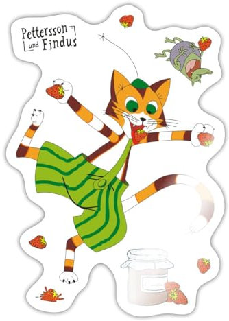 Spreadshirt Pettersson Und Findus Erdbeeren Und Marmelade Sticker Aufkleber, 10 x 10 cm, Weiß glänzend