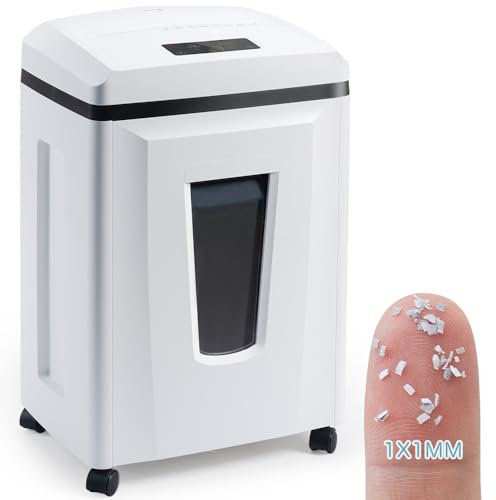Kalopsia Aktenvernichter Mikroschnitt: 1*1mm P7 Hochsicherheits Aktenvernichter für Büro Heim 6 Blätter 56 dB Papier Schredder Geräte für Kreditkarten/Heftklammern/CD/DVD Läuftt 25Min mit 23L Behälter