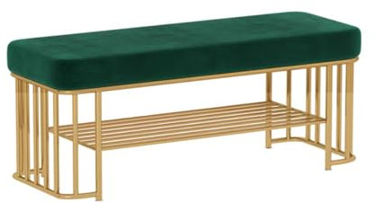 Schuhregal Sitzbank Moderner Velvet SitzBank Schuhbank Offener Schuhschrank Fußhockermit goldfarbenen Metallbeinen bis 150 kg belastbar Schuh-Organizer für Eingangsbereich, Schlafzimmer, Flur.