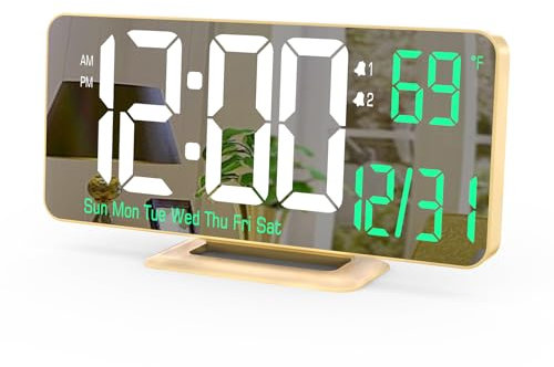KOSUMOSU Digitaler Wecker, Computeruhr für Schlafzimmerzubehör, 17,8 cm (6,7 Zoll) dimmbar,12/24 Stunden, Datum, Wochentag, Temperatur, LED-Uhr, Kalender