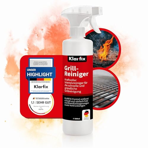 Klarfix Grillreiniger | Spezialreiniger zur Grill-Reinigung nach dem Grillen | Profi-Reiniger für Gas-, Holzkohle- und Elektrogrill | Grillrost Reiniger (500 ml)