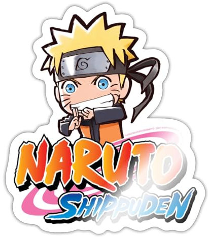 Spreadshirt Naruto Shippuden Logo Mit Naruto Als Chibi Sticker Aufkleber, 10 x 10 cm, Weiß glänzend