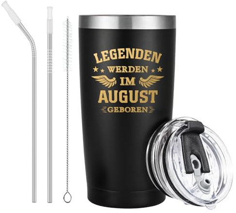Livole Geburtstagsgeschenk für Mann - Legenden Werden im August Geboren - 50 60 Geburtstag, 40 Geburtstag, Geschenke für Papa, Männer Geburtstag, 600ml Edelstahl Thermobecher to go