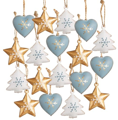 Logbuch-Verlag 18 kleine Weihnachtsanhänger blau Gold weiß Weihnachtsbaumschmuck Metall Baumschmuck Mint 4 cm