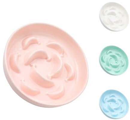 Gamelle Anti Glouton pour Chat en Céramique - Gamelle pour Chats à Alimentation Lente - Bol Nourriture avec Labyrinthe Interactif - Rose Clair - 16 x 3 cm