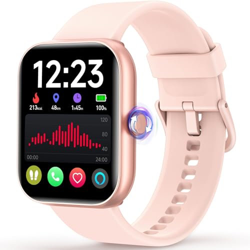 WMK Smartwatch Donna Orologio Fitness con Rispondere effettuare Chiamate Cardiofrequenzimetro Sonno Alexa AI SpO2 Contapassi-IP68 Smart watch donna con 110+ Sportive Giochi per iOS Android(Rosa)