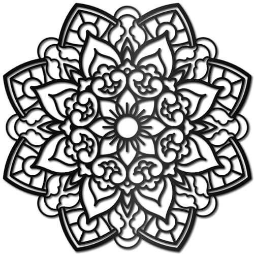 CREATCABIN Mandala-Wanddekoration Metall,Schwarze Blume,Wandkunst,Dekor,Silhouette,Blume,Lasergeschnitten,Hängeschild,Ornament,Wanddekoration,Minimalistisch,Für Garten,Innenbereich,Büro,30x30cm