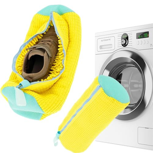 Bolsa de lavado de zapatos, bolsa de lavado reutilizable, bolsa de malla para zapatillas, reutilizable, para todos los tipos y tamaños de calzado (amarillo, 2 unidades)